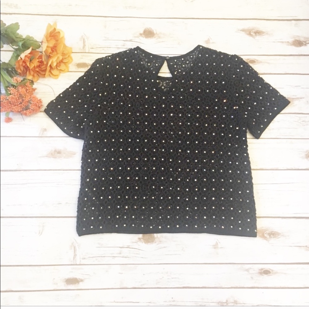 Guess crochet with rhinestones crop sweater -XS